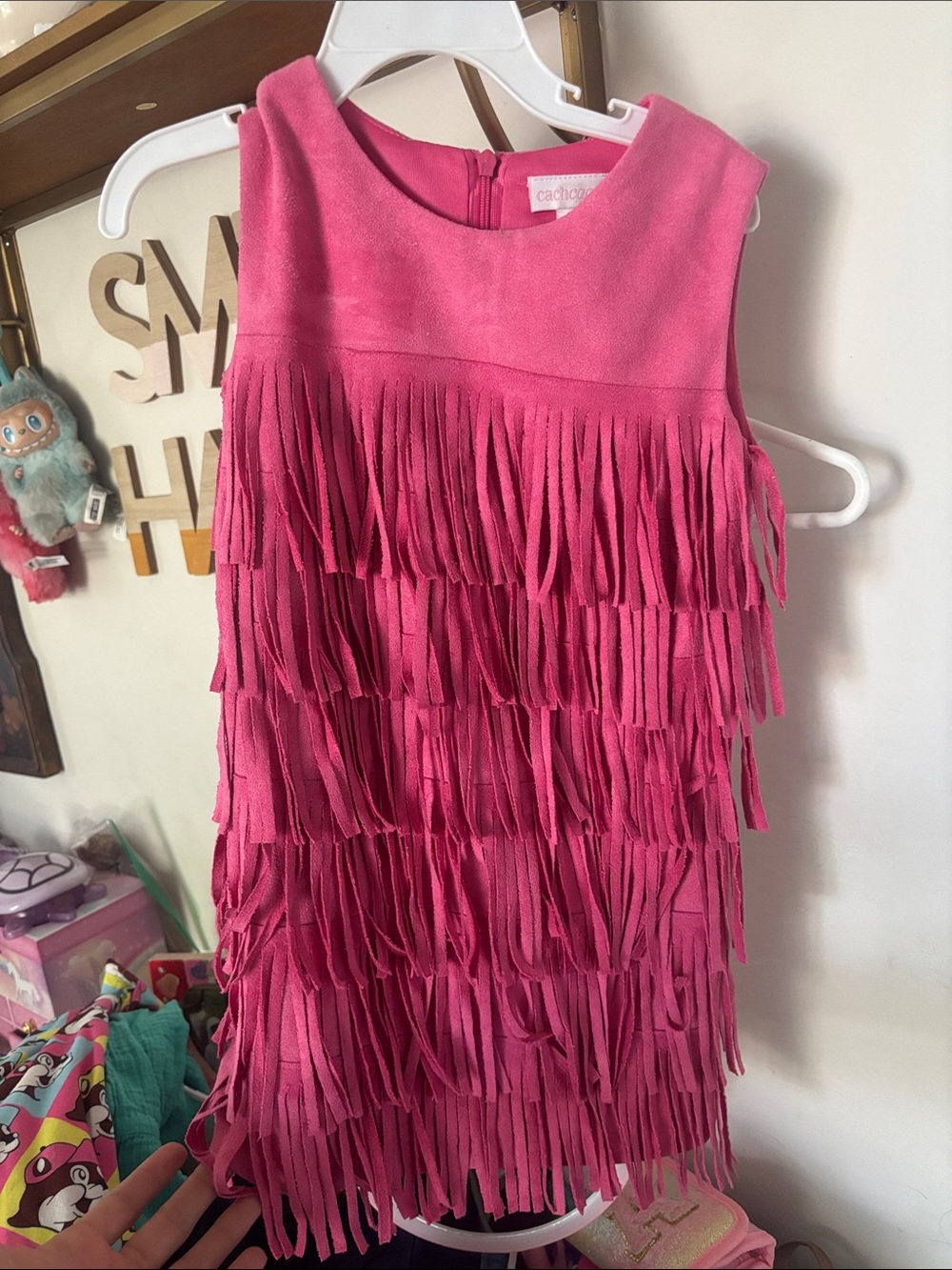 Girls' Pink Fringe Sleeveless Dress